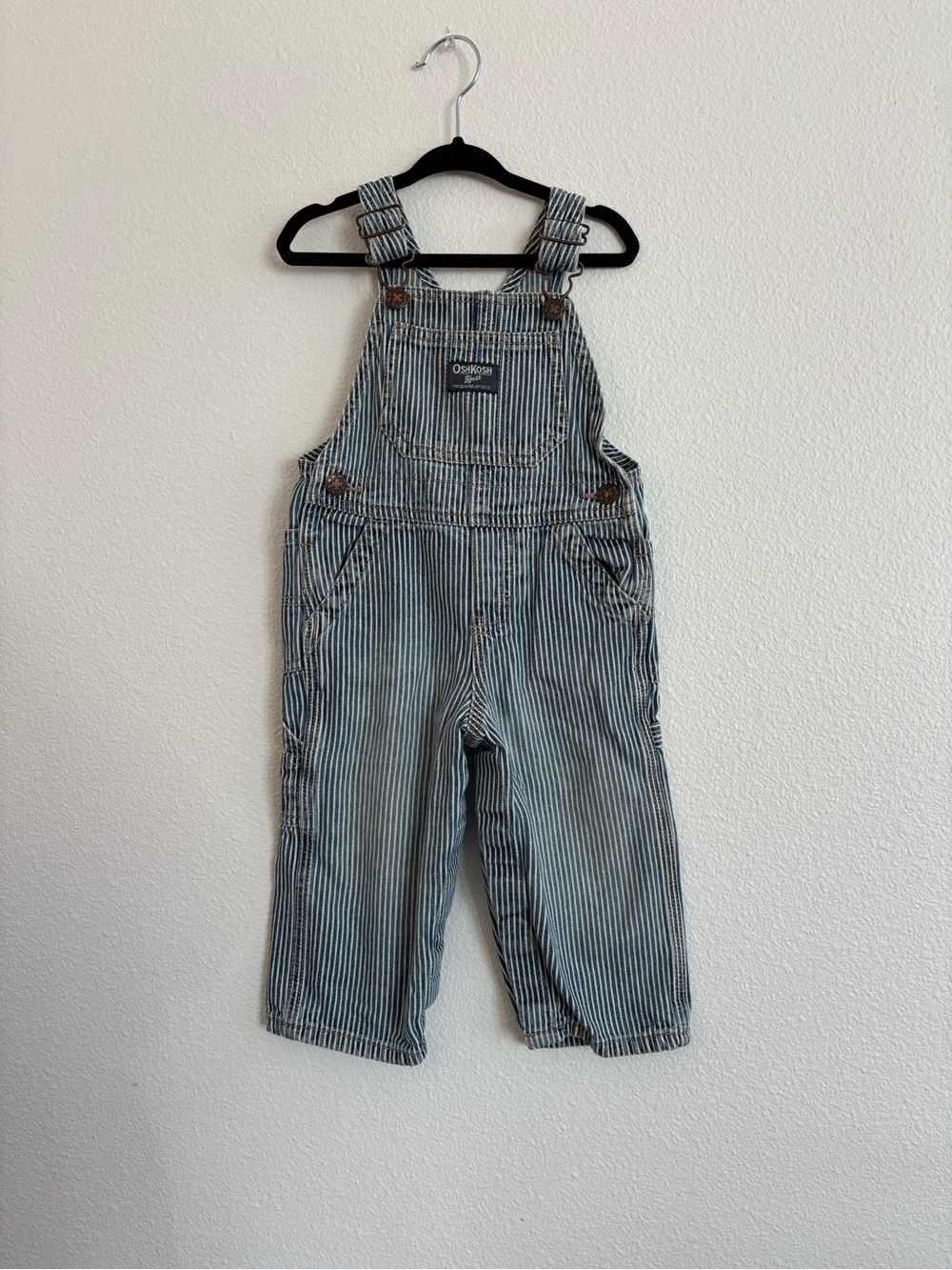 Vintage OshKosh B'Gosh hickory stripe denim infant overalls size 18 months